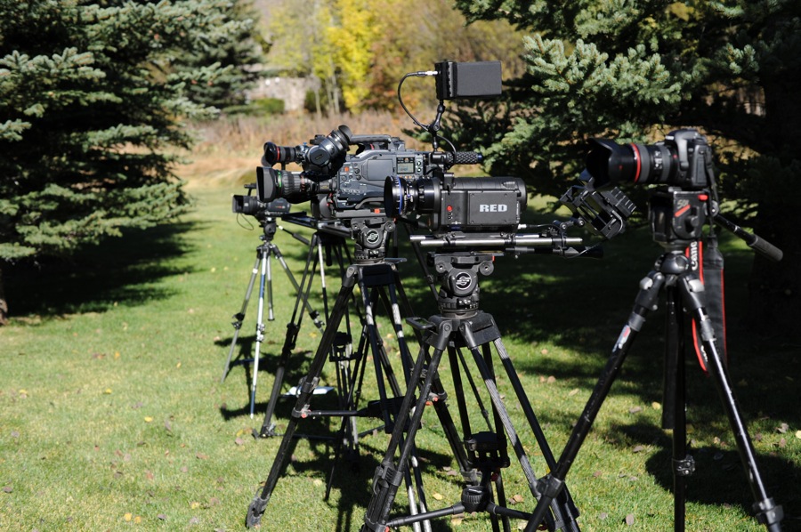 DSC_9637 Left to Right: Panasonic HVX200 and Varicam 3700, Red One, Canon 5D